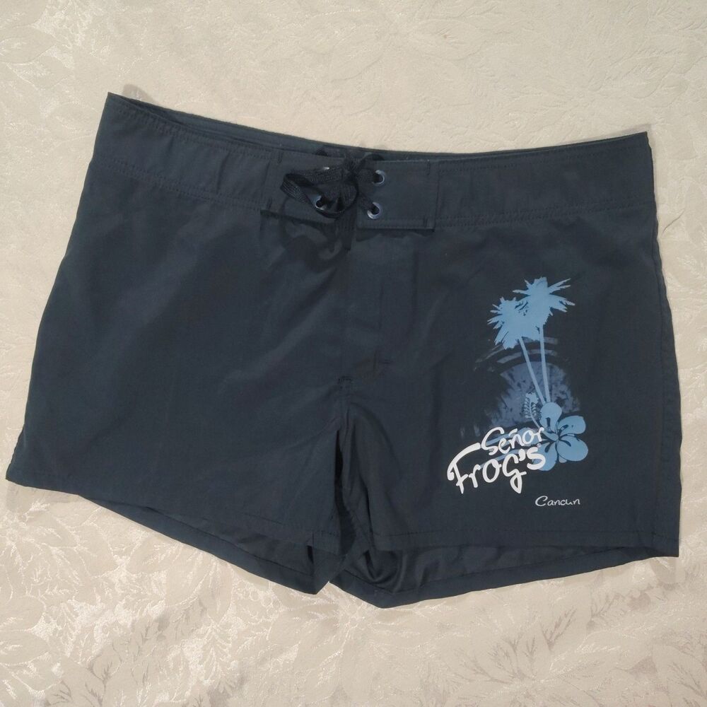 Vintage Senor Frog's Cancun Board Shorts Blue Tropical Swim Trunks 28" Waist
